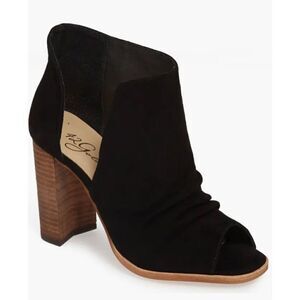 42 Gold Shoes Womens Size 6 Black Leather Loyalty Open Toe Block Heel Bootie NEW